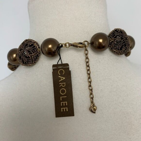 CAROLEE New York faux big pearl floral chunky statement necklace NWT - Picture 8 of 9